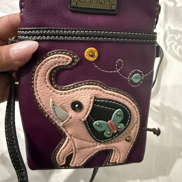 Chala Purple and Pink Elephant Crossbody Phone Bag - Picture 4 of 8